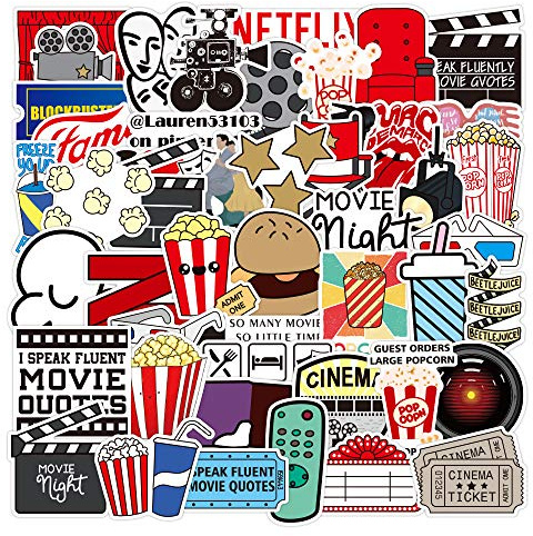 50Pcs Movie Party Stickers Water Bottles Laptop Phone Skateboard Car Computer Cinema Theater Themed Stickers Vinyl Waterproof Aesthetic Stickers Pack for Teens Kids Adults Children