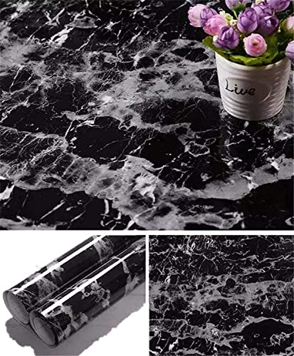 Arthome 11.8x100 Silver Black Marble Contact Paper, Self Adhesive Wallpaper,Peel and Stick Black Paper Removable Decorative Film for Desk,Kitchen,Countertop,Cabinet,Shelf Liner,Waterproof Vinyl