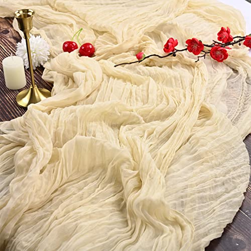 2 Stück Seihtuch-Tischläufer Hell Beige, 90 x 300 cm Elfenbein Rustikaler Gaze-Stoff Boho-Tischläufer Käsetuch Cheesecloth Hochzeit Tischdecke für Hochzeitsfeier Brautparty Tischdekoration