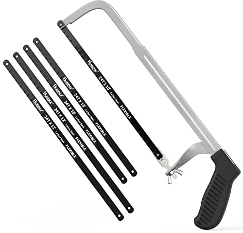 Huepar Metallsäge 250mm / 300 mm Einstellbare Bügelsäge, mit 4 austauschbare Sägeblätter (2 x 250mm, 2 x 300 mm) für Stahlrohr, PVC, gefrorenes Fleisch, Tischlerei - HGJ121