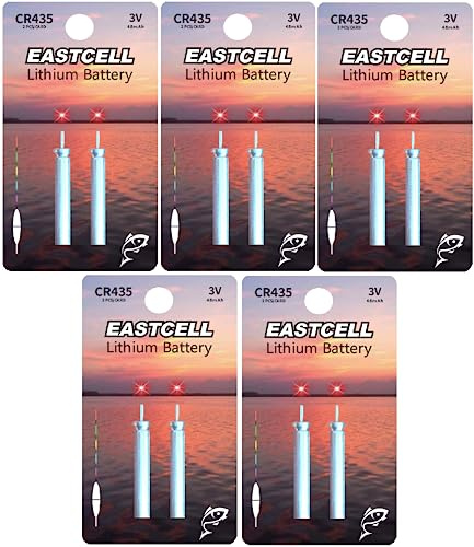 EASTCELL CR435 3V Lithium-Batterien, 10 Stück für LED-Angelposen | 10 EASTCELL CR435 Lithium-Batterien mit 3 V auf 5 Doppelblistern für LED-Angelposen, Posenlichter und Nachtangeln