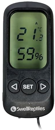 Swell Reptiles Digital Thermometer Hygrometer With Alarm For Reptile Enclosures With Probe Included