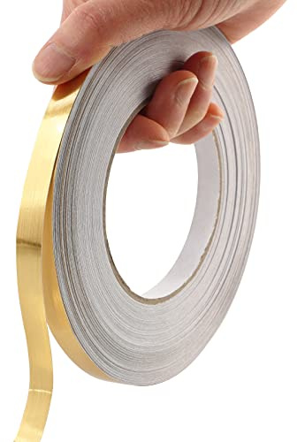 Trimold Peel and Stick Gold Metalized Polyester Mylar Film Craft Tape, Self-adhesive Wall Molding Trim with Vibrant Mirror-Like Finish for DIY Projects Decorative Graphic Arts, 50m x 1cm