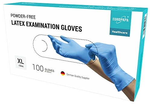 EUROPAPA® 100x Latex Einweghandschuhe weiß blau puderfrei Einmalhandschuhe Untersuchungshandschuhe EN455 und EN374 Handschuhe Einweg Latexhandschuhe in Gr. XS, S, M, L & XL verfügbar (XL, Blau)