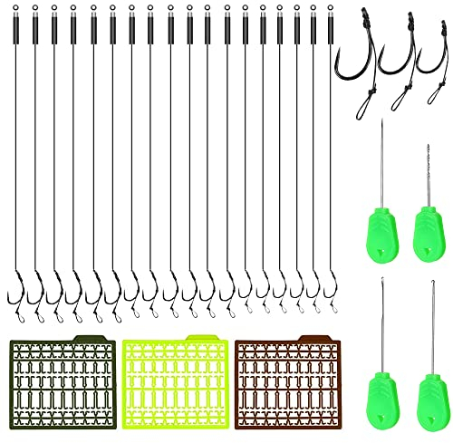 QINERSAW 18 STK 6# 8# 10# Karpfen Angelhaken Karpfen Haar Rigs Karpfen Haken Karpfenrigs Karpfen Boilie Rig Geflochtene Schnur Karpfen Zubehör mit Boilie-Stoppers