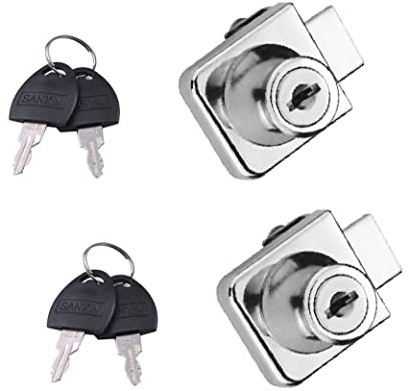 Lot de 2 verrous de porte en verre en alliage de zinc pour vitrine, armoire, avec clés, pour portes en verre de 5 à 8 mm (une pour toute)
