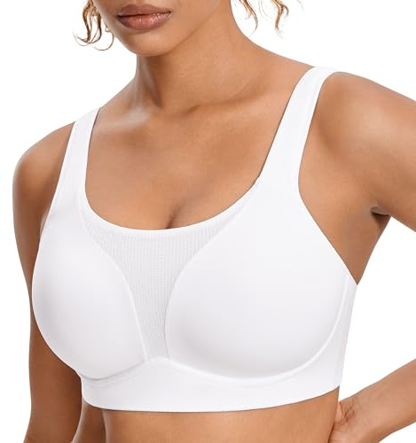 SYROKAN Damen Sport BH Starker Halt Große Brüste Shock Absorber Gepolstert BH Weiss 80G