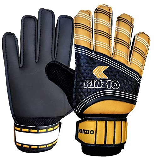 KINZIO Fußball Torwarthandschuhe für Jungen Kinder Kinder Erwachsene Fußball Torwarthandschuhe Schutz Super Grip Palms für Junior Üben (Gold/Schwarz, 8)