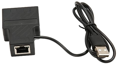 Lazmin112 100Mbps Ethernet Splitter, Share Internet Dual Port, USB Powered, for Laptop PC SwitchChromebook, with RJ45 Wired LAN Adapter