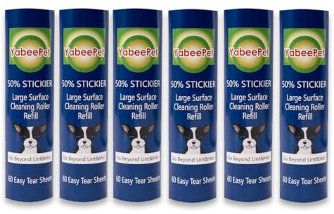 Nachfüllrolle für Scotch-Brite große Oberfläche, 50 % klebriger Fusselroller, funktioniert hervorragend auf Tierhaaren (60 Blatt pro Rolle, 6 Stück)