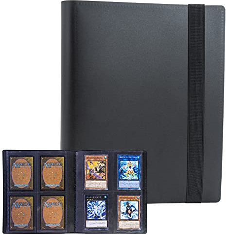 Classeur noir 160 pochettes pour collectionneurs de cartes,album classeur avec pages de cartes recto-verso à 4 pochettes,classeur avec courroie élastique pour collectionner les cartes à collectionner
