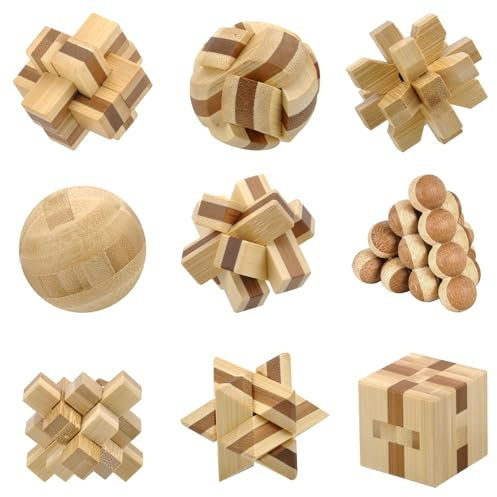 Set of 9 3D Wooden Brain Teaser Puzzles, Logic Mind Educational Toy Jigsaw 3D Puzzle Educational Skill Building Blocks Intelligence Puzzles Assembly Disentanglement Puzzles Interlocking Lock