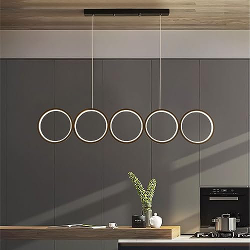 Lustre noir à cinq anneaux simple en fer, lampe à suspension à intensité variable, lampe suspendue circulaire, luminaire créatif, éclairage intérieur à intensité variable pour restaurant, pavillon,