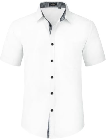 Enlision Men's White Dress Shirts Short Sleeve Regular Fit Casual Formal Shirt Button Up Business Shirts L