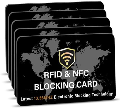 SaiTech IT 5 Pack RFID Blocking Card, Slim Protector for Entire Wallet, Purse, and Debit Credit Cards from NFC Contactless Theft for Men & Women - World Map Black