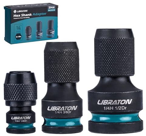 LIBRATON Vierkant Sechskant-Konverter, 1/2 3/8 1/4-Zoll-Antriebsbuchse | auf 1/4-Zoll-Sechskant-Adapter, Schlagschrauber-Adapter, Schlag-Bit-Halter, Schnellwechselfutter, Cr-Mo Stahl