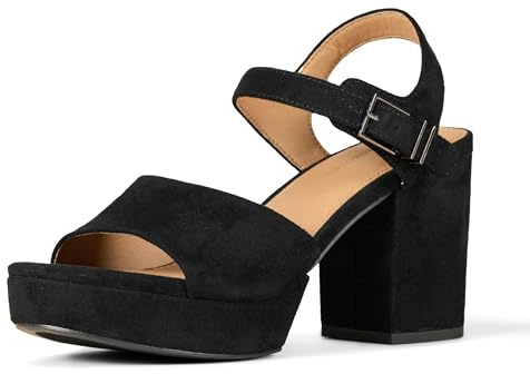 Amazon Essentials Sandalia con tacón y Plataforma Mujer, Negro Efecto Ante, 35 EU