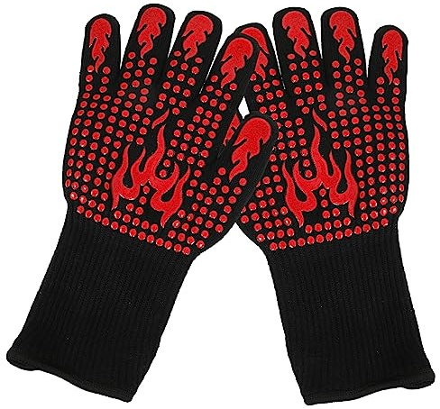 GRIRIW Heat Resistant Oven Mitts with Five Finger Design Bbq Gloves Made of Polyester Cotton and Silicone for Home and Outdoor Camping Use