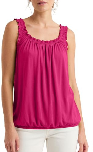 Love My Fashions® Top da donna con scollo rotondo arricciato top da donna elastico con orlo a bolla estiva, spalline a palloncino, Rosa fucsia, 14-16