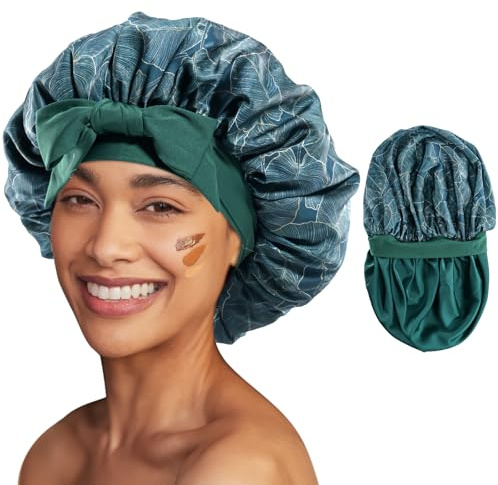 Lolalet 1 Stück Seidenhaube zum Schlafen Satin Bonnet, Seide Schlafmütze Schlafhaube für Damen Mädchen Haarhaube -Grün