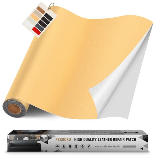Leder kunstleder selbstklebend, 40 x 200cm leder reparatur set für Möbel, Sofa, Autositze, Taschen, Leder Reparatur und Renovierung(Beige gelb)