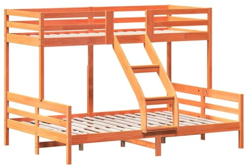 vidaXL Etagenbett, Hochbett mit Leitplanken, Stockbett für Schlafzimmer, Bett Holzbett Einzelbett, Wachsbraun 90x200/140x200cm Massivholz Kiefer
