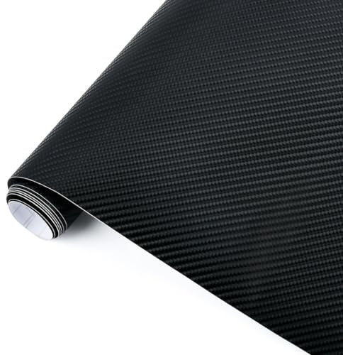 TMBMLPP Carbon Fibre Vinyl Wrap, 150x30cm Matte Black Car Wrap with Plastic Scrapers, Textured 4D Effect Self-Adhesive Car Vinyl Wrap, Waterproof Wrap Roll without Bubble, for Cars Motorcycles