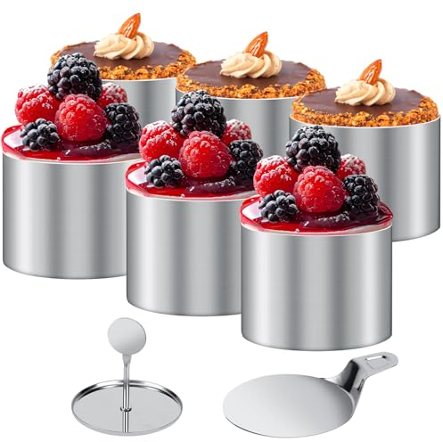 Williyatt Coppapasta Tondo 6 Pezzi 7.5cm con 1 Pressa e 1 Base Stampi per Mousse Riutilizzabili Coppapasta Tagliapasta per Mousse Pasticceria Biscotti Onigiri