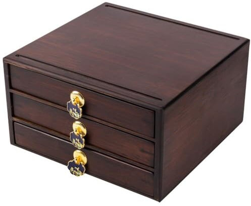 Muteitt Caja Organizadora De Té De Bambú con Cajón, Cofre De Almacenamiento De Bolsas De Té Caja De Té Puer Caja De Almacenamiento De Pastel De Té Chino para Accesorios De Bandeja De Soporte