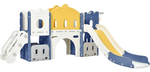 Nine point nine Toboggan, Toboggan Exterieur Enfant, Toboggans Interieur Enfant, Toboggans Balancoire, Bebe Centre d'activités d'équipement de Jeu Extérieur et Intérieur (Aisle-Blue Yellow)