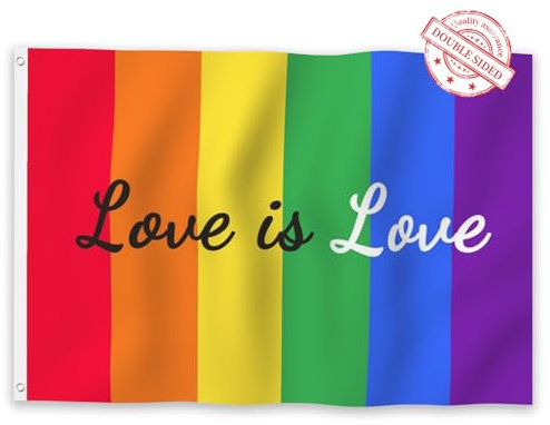 Aoihrraan Rainbow Flag 150x250cm Doble Cara Gay Lgbt Pride Love Es La Bandera Celebración Aire Libre A Rayas De Amor Bandera Porche Jardín Familiar Bandera Decorada Con 2 Sólidos Anillos Protección