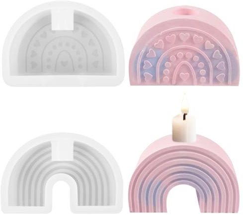 2 Stück Silikonform Kerzenhalter, Gießform Stabkerzenhalter, Teelichthalter, Regenbogen, Beton Kerzenständer für DIY Harzguss, Kunst Heimdekoration