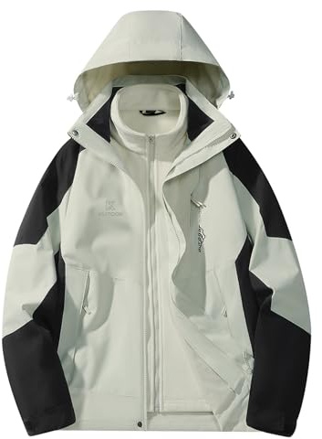 KUTOOK 3 IN 1 Winterjacke Damen Fleecejacke Lang Winter Jacke 3in1 Skijacke Wasserdicht Winddicht Funktionsjacke mit Kapuze Weiß XL