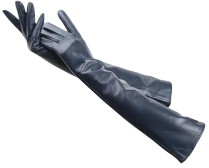 Lange Lederhandschuhe Für Damen, Warme Handschuhe Aus Schaffell Dark blue 8.5