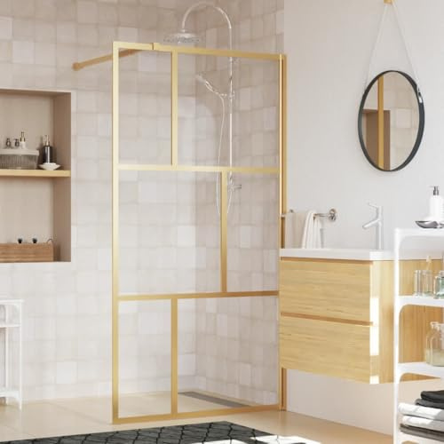 IKAYAA Duschabtrennung, 5-mm-dickes Glas, 115 x 195 cm, goldfarben