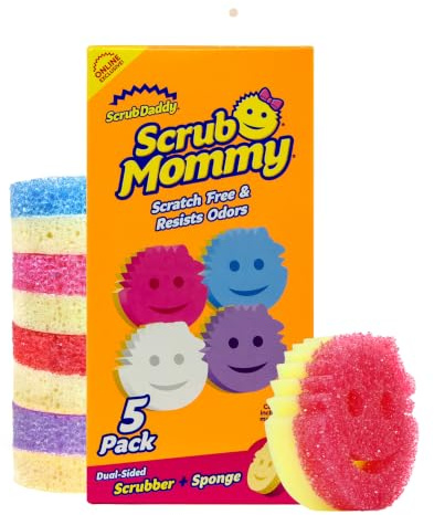 Scrub Daddy Scrub Mommy Kitchen Sponges for Dishes & Wiping Spills - Dual-Sided Dish Scrubber Sponge for Cleaning - Multi-Colored Bulk Pack - Stain & Odor Resistant (5 Count)
