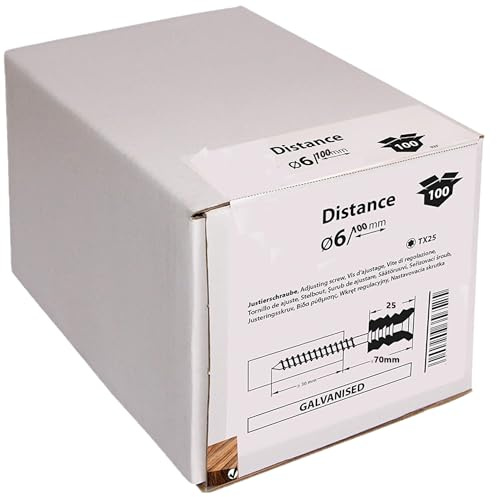 Tox Justierschrauben mit BIT zu jeder Packung - Distanzschrauben zum millimeter genauen einstellen - Abstandsschrauben - Nivellierschrauben für Holz, Packungseinheit (6x100mm)