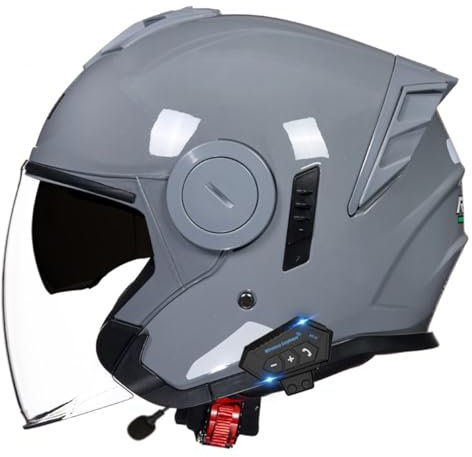 Mezzo Casco Da Motociclista 3/4 Caschi Motorino ​Con Doppia Visiera Bluetooth Caschi Jet E Demi-Jet Moto Omologato ECE/DOT Casco Moto Aperto Caschi Cromwell Per Uomo Donna 22,XXL:63-64CM