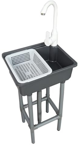 XRB2050 Lavandino del Bagno, 43x32x83 cm Lavabo del Bagno, Lavatoio in Resina per WC Bagno Lavanderia Garage Uso Comune E Rubinetto di Plastica per Acqua Calda e Fredda