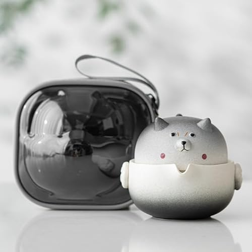 Gohobi Shiba Inu Ensemble théière et tasse à thé de voyage – Service à thé Gongfu en céramique fait à la main avec rangement portable – Cadeau d'inspiration japonaise pour les amoureux des chiens