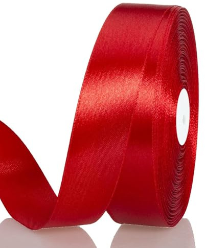 Satinband Rot 20 mm Breit Schleifenband, 91 Meters Geschenkband Stoffband Satin Dekoband Seidenband zum Basteln, Geschenkverpackung, Kunsthandwerk, Geburtstag Hochzeit Taufe Weihnachten Dekoration