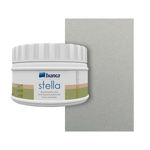 Bianca Stella Parfümierte Wasserbasierte Metalloptik Möbelfarbe Ohne Schleifen - Für Bad & Küche, Möbel, Holz, Fliesen & Alle Oberflächen, Metallic-Silber, Glänzend, Kratzfest & Hochdeckend, 250ml