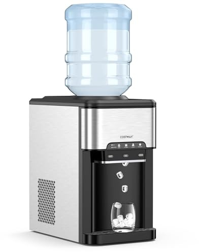 FANTASK Macchina per il ghiaccio 3 in 1, serbatoio dell'acqua da 3 l, con cubetti di ghiaccio in 10 minuti, acqua calda/fredda, macchina per cubetti di ghiaccio, 19 kg/giorno, per ufficio e casa