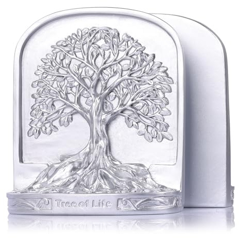 Set di 2 fermalibri decorativi con albero della vita, in argento, per scaffali o librerie, resistenti e antiscivolo, per scrivania, libreria, ufficio, decorazione per la casa, idea regalo