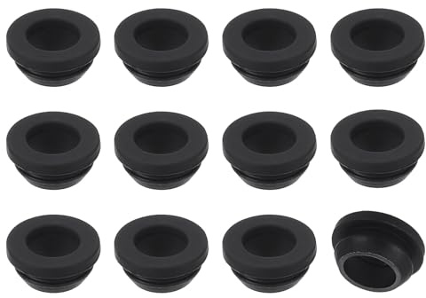 QUARKZMAN 12 Stück Kabeldurchführung Gummi, 9.5mm ID Bohrloch Gummitüllen Silikon Top Hat Lochstopfen Gummmm Dichtung Gummistopfen Schutz von Drähten Kabeln für Verkabelung, Schwarz