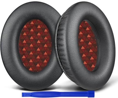 SOULWIT Earpads Replacement for Bose AE2, AE2w, AE2i/SoundLink & SoundTrue Around-Ear AE Generation 1.0 Headphones, Protein Leather Ear Pads Cushions - Black(Black&Red Scrims)