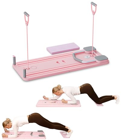 Yunik® Pilates Board | Faltbar & Kompakt | Ganzkörper Set mit Trainingsbändern Home Workout Pilates Reformer für Zuhause Trainer klappbar für Schulter Bauch Arme