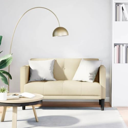 HETFTJN Kleines Zweisitzer Creme Sofa 124x67x74,5 cm aus Stoff & Holz Moderne Couch mit Federkern Tragkraft 220 kg kompaktes Wohnzimmer Möbel für Schlafzimmer Flur und Home Office