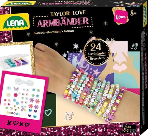 Lena Taylor Love Friendship Bracelets - Bracelet Craft Kit with Letter Beads & Elastic Band, 24 Bracelets Make Yourself, DIY Jewellery for Children Aged 8+