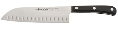 Arcos Cuchillo Santoku Acero Inoxidable Nitrum 180 mm - Hoja Resistente y Duradera, Mango Ergonómico POM Negro, Ideal para Cocina Diaria, Corte Preciso y Seguro